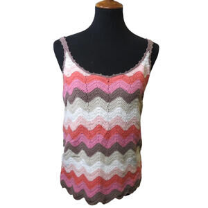 Susan Bristol Hand Knit Crochet Multicolor Chevron Tank Top SB-398 Womens Size M